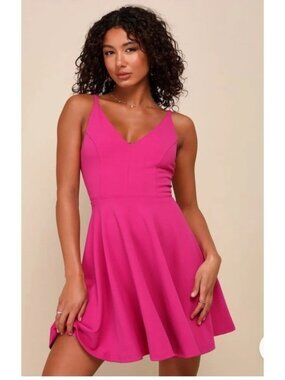 Lulus Women’s Small Darling Delight Skater Pink Fuchsia Sleeveless Lined Dress